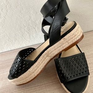NWOT Vince Camuto Black Woven Espadrilles Wedged Sandal